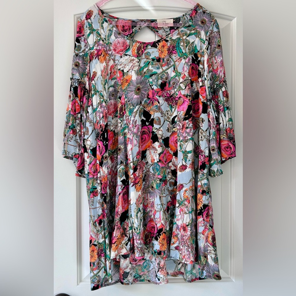 T2 Love Floral Mini Dress in Pink, Green, White